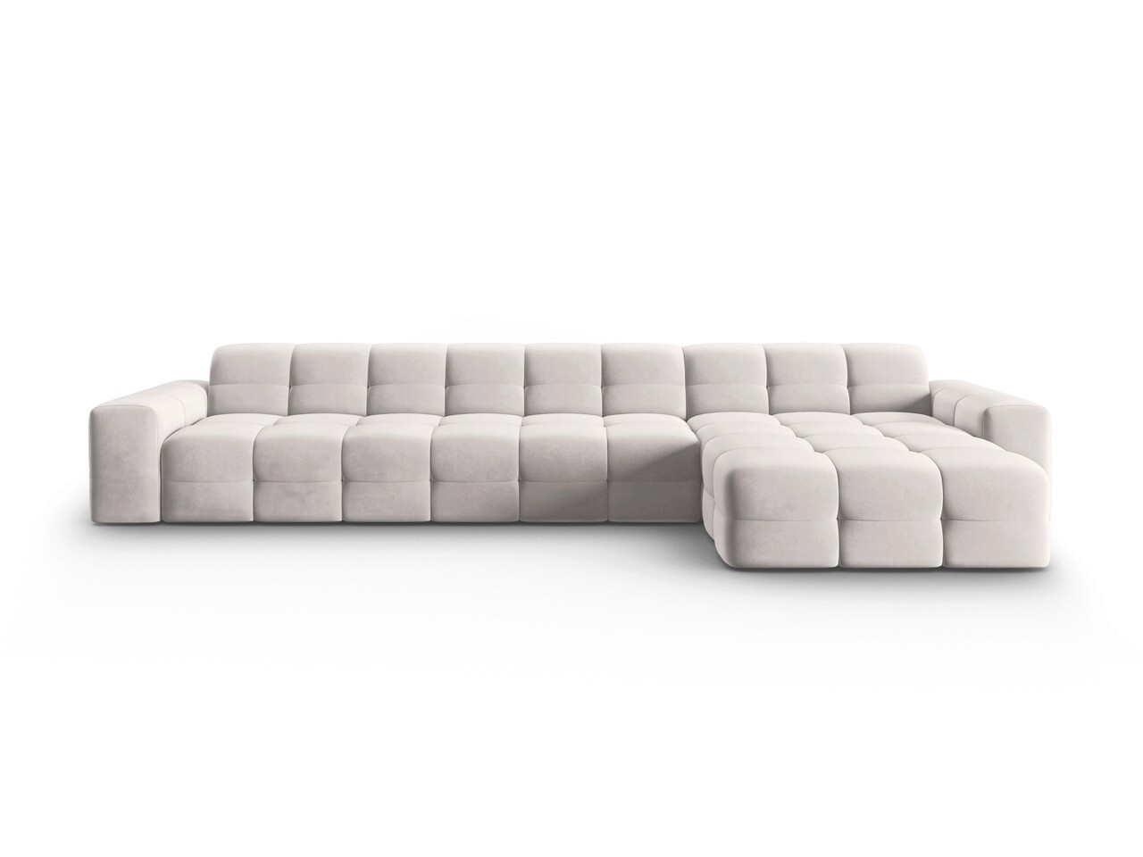 Coltar dreapta 5 locuri, Kendal, Micadoni Home, BL, 357x173x79 cm, catifea, gri deschis Colțare